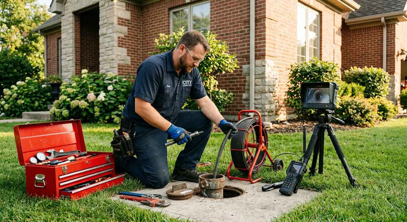 Sewer specialist with camera equipment servicing a cleanout in Socastee
